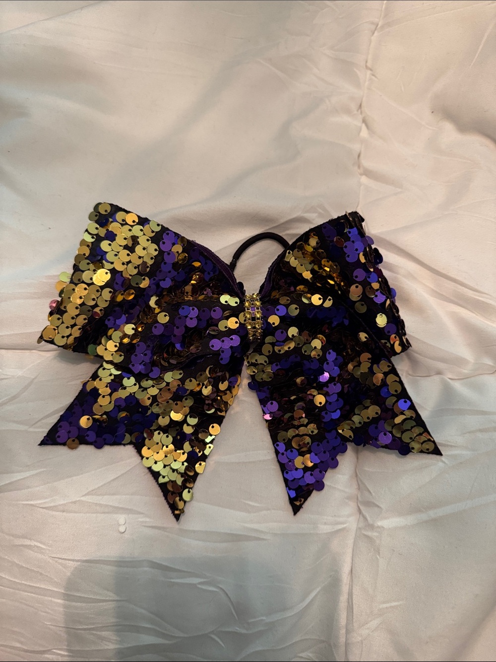 Sequin Bow Hair Tie in Purple and Gold